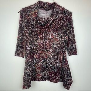 Hannah Women’s Size Small Tunic Top Red Multicolor Print 3/4 Sleeve